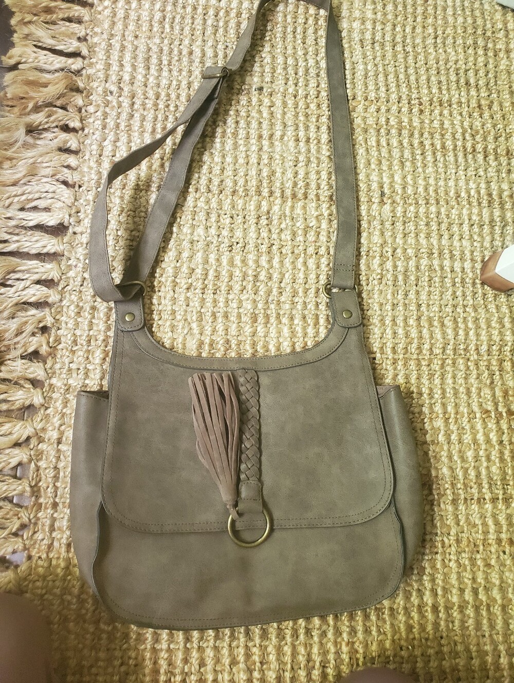 Taupe Braided Tassel Crossbody Bag - Neutral Shoulder Bag